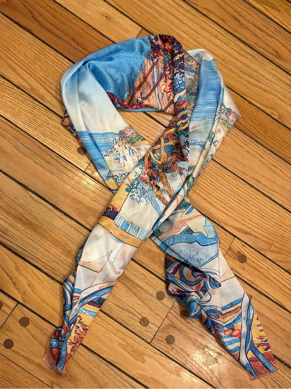 Positano Violina silk Blue & Cream Decorative Scarf Amalfi Coast - new w tags